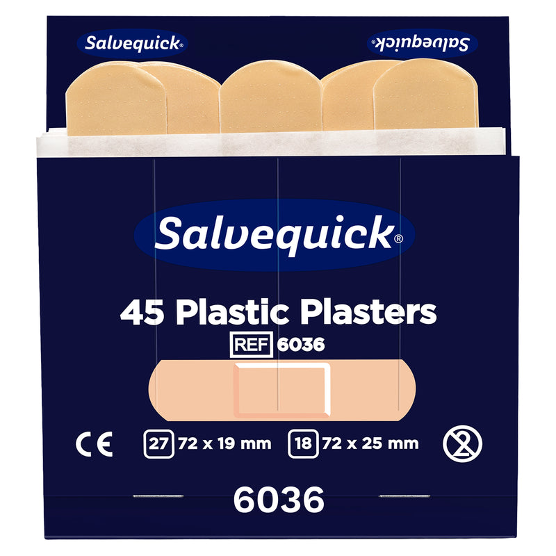 Salvequick wasserabweisende Pflaster | praktische Pflaster-Nachfüllpackungen | 6 x 45 Stück | Cederroth 6036
