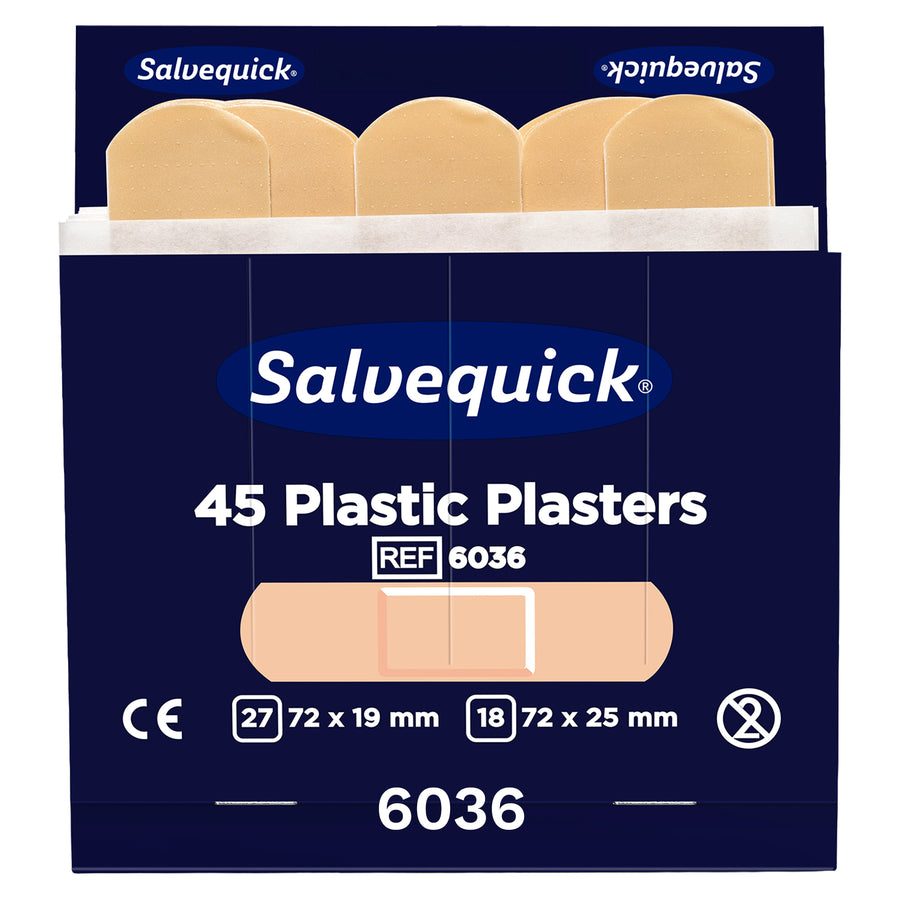 Salvequick wasserabweisende Pflaster | praktische Pflaster-Nachfüllpackungen | 6 x 45 Stück | Cederroth 6036