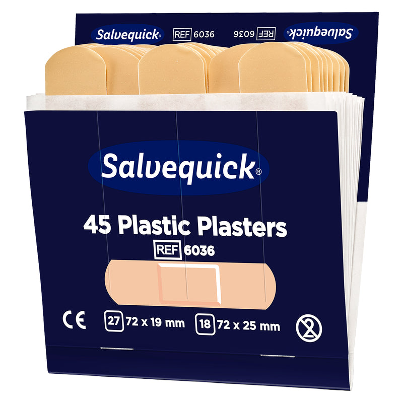 Salvequick wasserabweisende Pflaster | praktische Pflaster-Nachfüllpackungen | 6 x 45 Stück | Cederroth 6036