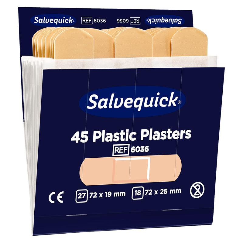Salvequick wasserabweisende Pflaster | praktische Pflaster-Nachfüllpackungen | 6 x 45 Stück | Cederroth 6036