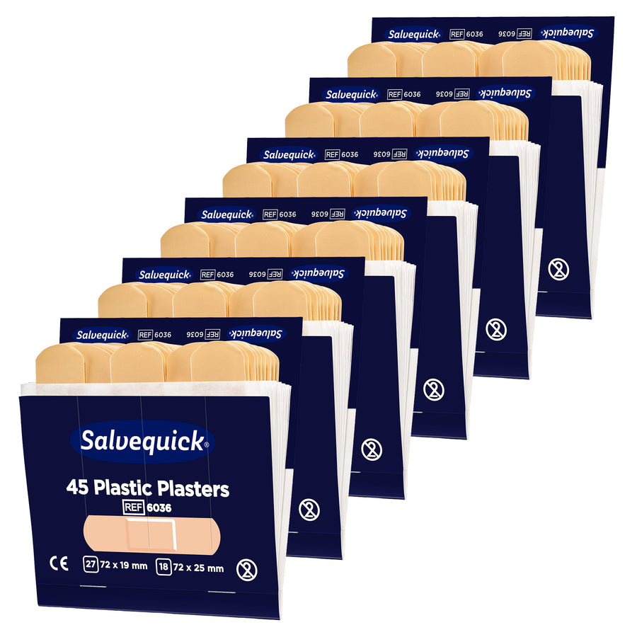 Salvequick wasserabweisende Pflaster | praktische Pflaster-Nachfüllpackungen | 6 x 45 Stück | Cederroth 6036