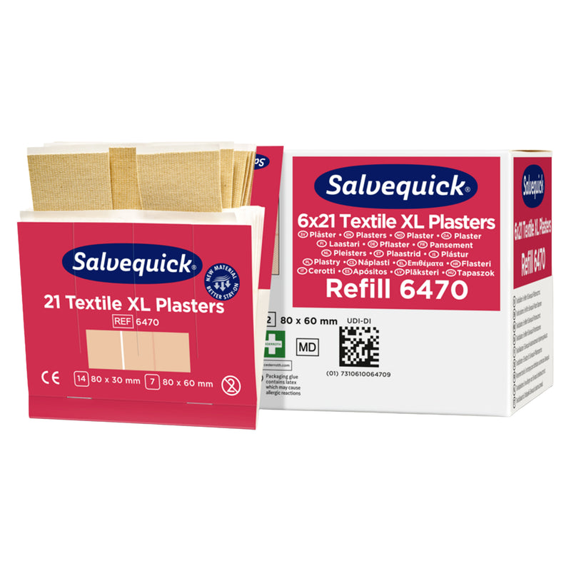 Salvequick Textilpflaster Extragross | XL Pflaster-Nachfüllpackungen | 6 x 21 Stück | Cederroth 6470