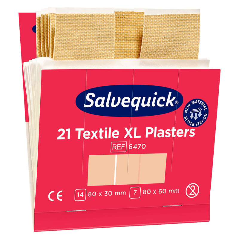 Salvequick Textilpflaster Extragross | XL Pflaster-Nachfüllpackungen | 6 x 21 Stück | Cederroth 6470