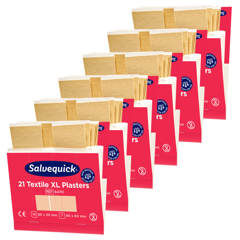 Salvequick Textilpflaster Extragross | XL Pflaster-Nachfüllpackungen | 6 x 21 Stück | Cederroth 6470