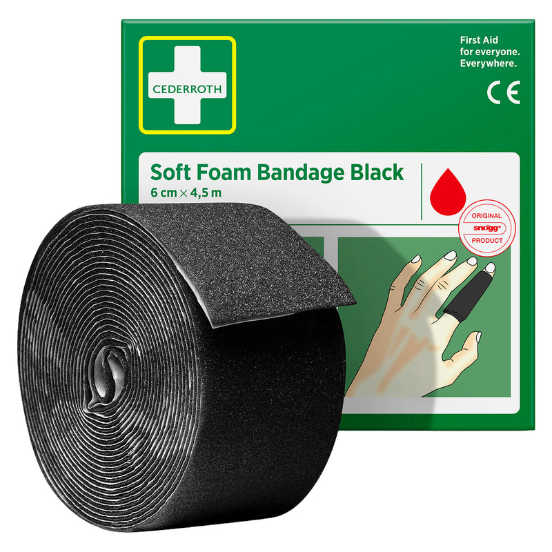 Soft Foam Bandage Black | selbsthaftender Wundverband | 6 cm x 4,5 m | für kleinere Wunden & schmutzige Arbeitsumgebungen | Cederroth 51011021