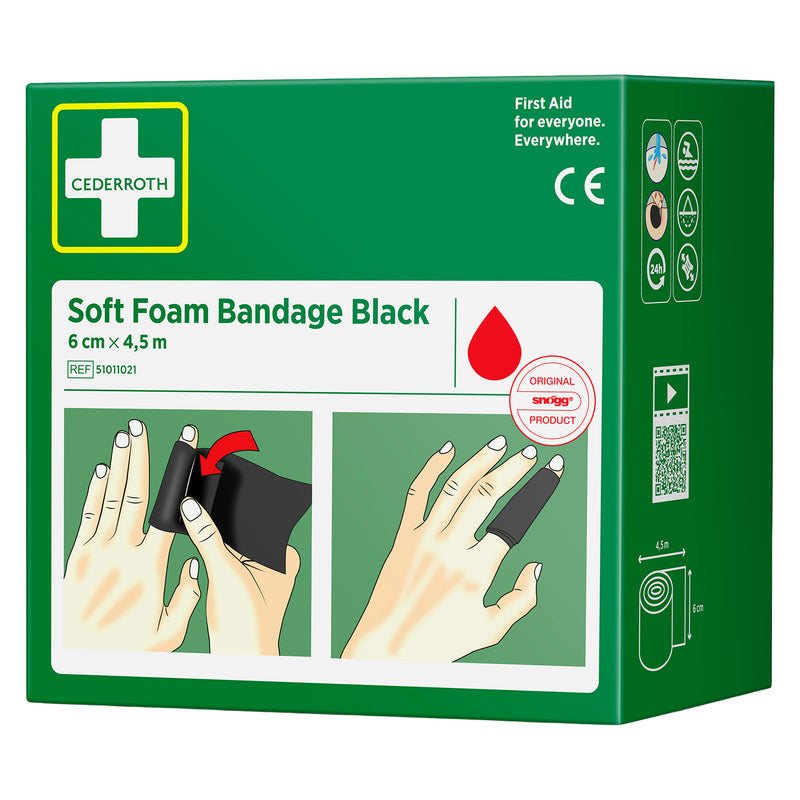 Soft Foam Bandage Black | selbsthaftender Wundverband | 6 cm x 4,5 m | für kleinere Wunden & schmutzige Arbeitsumgebungen | Cederroth 51011021