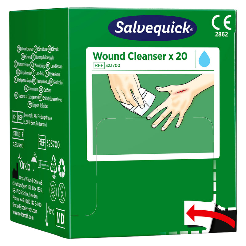 Salvequick Wundreiniger | sterile Reinigungstücher | 20 Stück | für kleinere Wunden | Cederroth 323700
