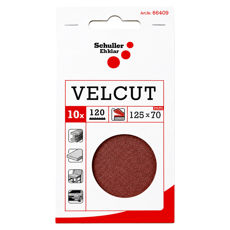 Klett-Schleifpapierzuschnitt 70 × 125 mm | Multiloch | halboffen | P40-P240 | für Schwingschleifer | Schuller Eh’klar Velcut