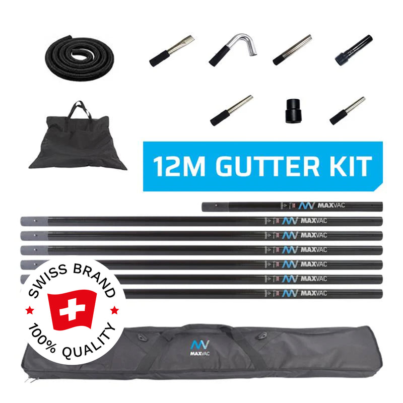 12 m Dachrinnen-Reinigungs-Set | 3K-Kohlefaser-Saugrohre | für grosse Höhen | Maxvac EasyReach