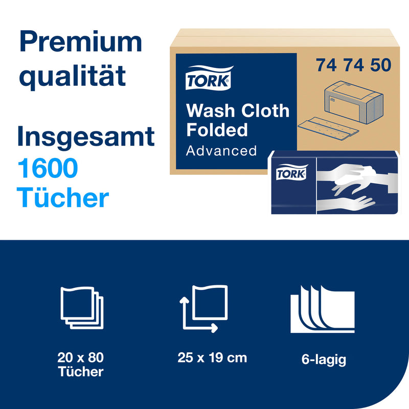 Zellstoff-Waschtuch | Einzelblatt | 6-lagig | 1600 Stück | Advanced | TORK 747450