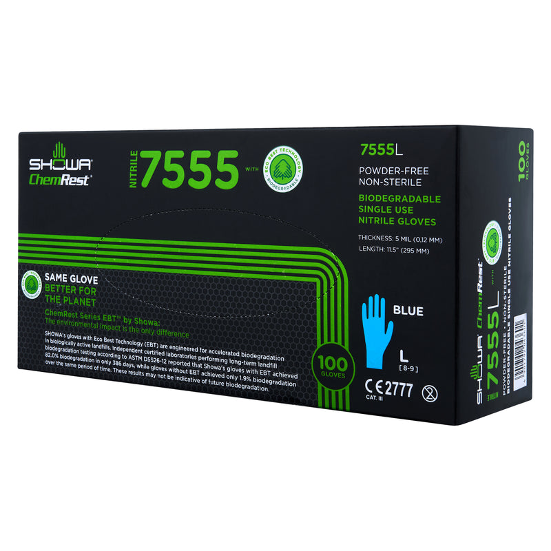 SHOWA 7555 EBT blaue Nitrilhandschuhe, Box, Vorderseite