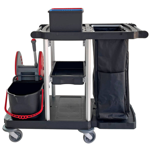 Reinigungswagen | 2 x 15 L | Mopp-Presse | 120 L Abfalleinheit | 2 x 7 Liter | Recycling-Kunststoff | Cleanfix ReUse