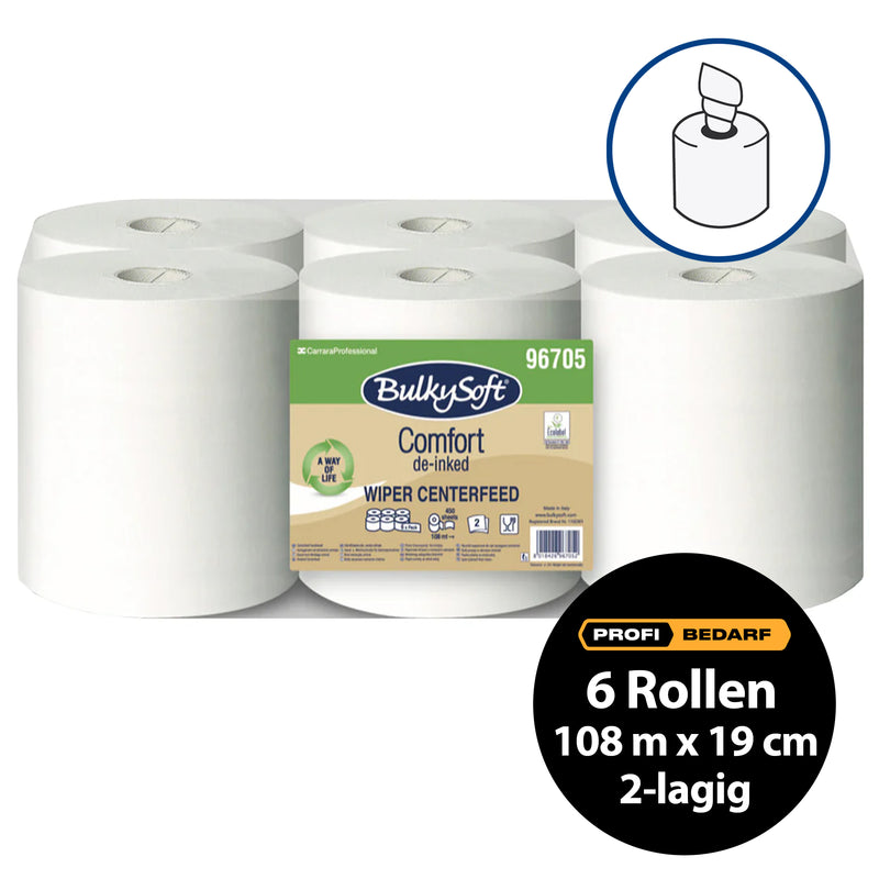 Midi-Papierreinigungsrollen Comfort Recycling | 2-lagig | 108 m x 19 cm | de-inked | BulkySoft®