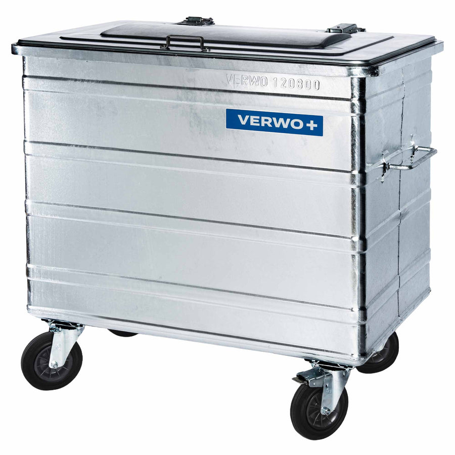 Stahlcontainer 600 Liter | bis 400 kg | feuerverzinkt | vier Lenkrollen | mit Bremse | VERWO