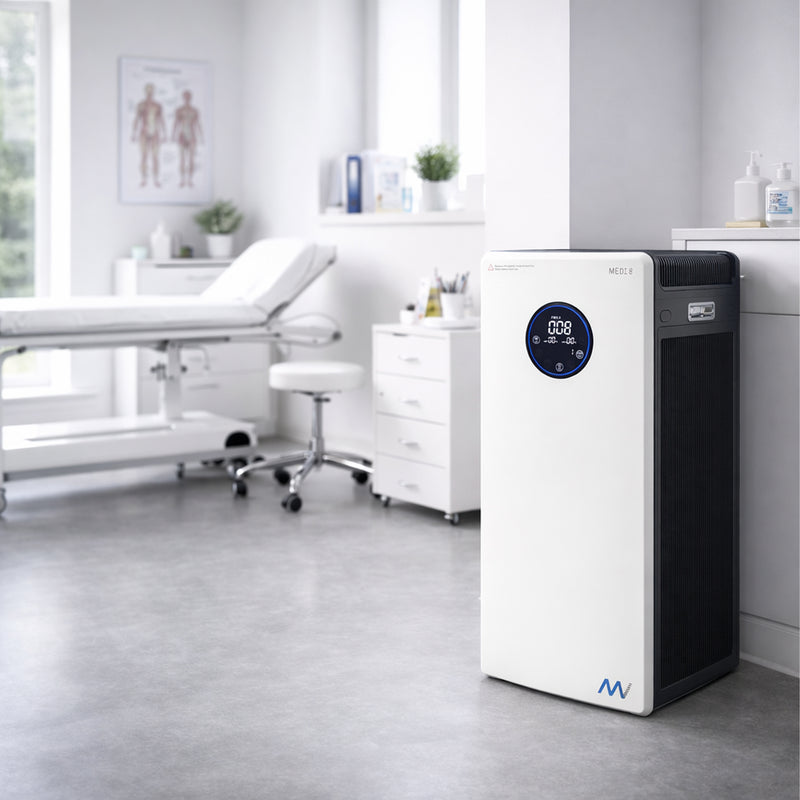 Luftreiniger MEDI 8 | für Viren, Bakterien, Pollen, Staub | 130 - 800 m³/h | HEPA-13 & UV-C | Maxvac
