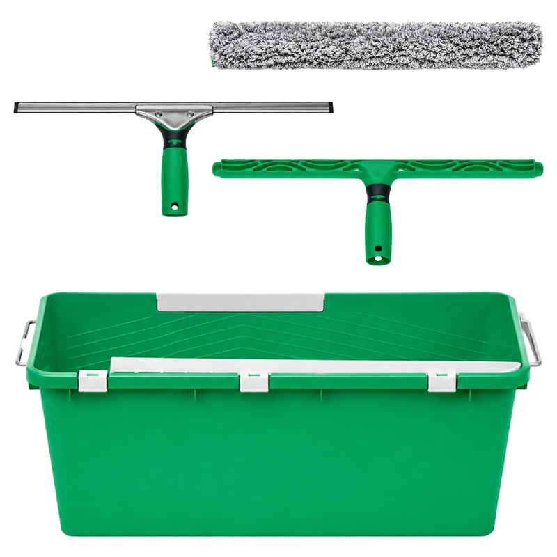 Unger ErgoTec Glasreinigungsset 3in1 | Fensterwischer, Einwascher & Eimer | für professionelle Glasreinigung | AK013