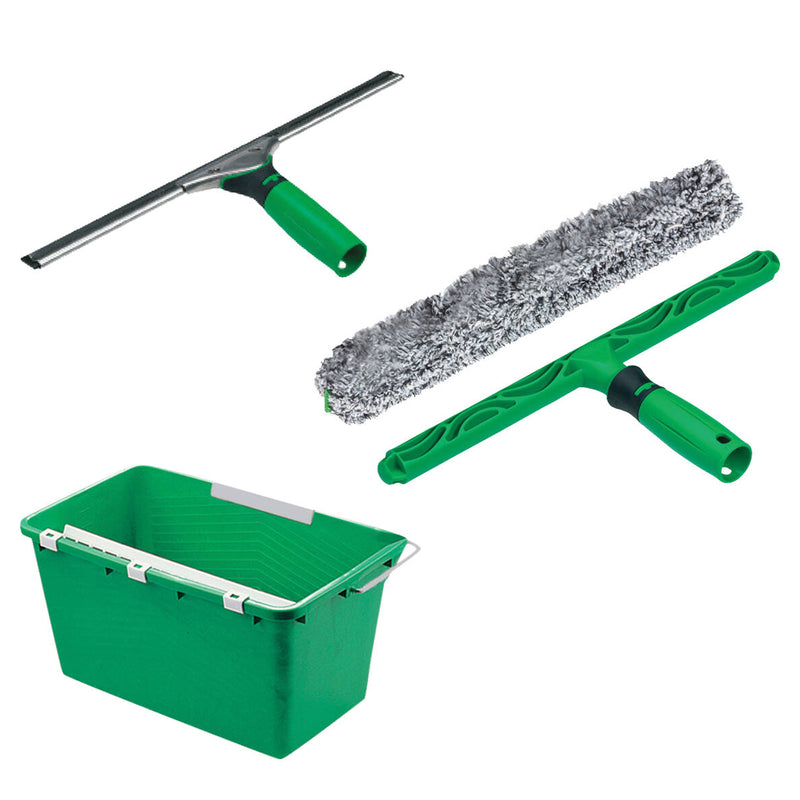 Unger Fensterreinigungsset ErgoTec | 3 in 1 | Wischer, Träger, Bezug, Eimer