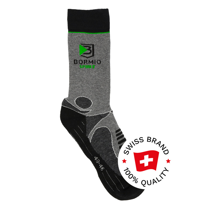 Bormio Spirit Eira, Trekking-Socken Dunkelgrau/Grün mit Swiss-Brand-Button