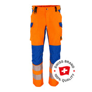 Bormio Safety Generoso SL72, HiVis Orange/Royalblau, Front mit Swiss-Brand-Button