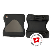 Bormio Safety Hobuck, schwarze Knieschoner, Vorder- und Rückseite mit Swiss-Brand-Button