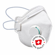 Bormio Hohgant, weisse FFP3-Atemschutzmaske mit Ausatemventil und Swiss-Brand-Button