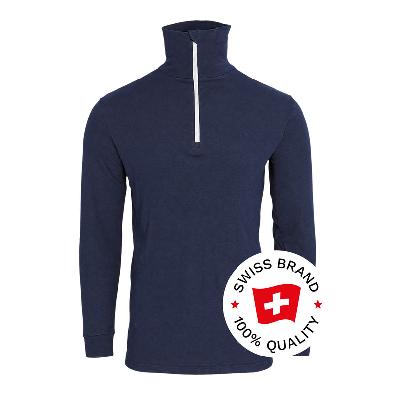 Bormio Spirit Kimm, Rollkragenshirt Dunkelblau, Frontalansicht mit Swiss-Brand-Button