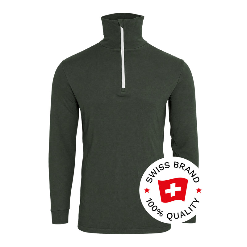 Bormio Spirit Kimm, Rollkragenshirt Dunkelgrün, Frontalansicht mit Swiss-Brand-Button