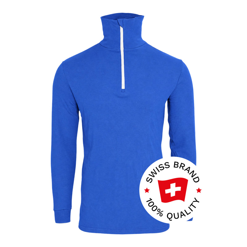 Bormio Spirit Kimm, Rollkragenshirt Royalblau, Frontalansicht mit Swiss-Brand-Button
