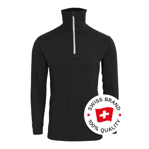 Bormio Spirit Kimm, Rollkragenshirt Schwarz, Frontalansicht mit Swiss-Brand-Button
