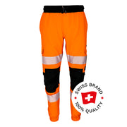 Bormio Safety Moleson, Warnschutz-Jogginghose Orange/Schwarz, Front mit Swiss-Brand-Button