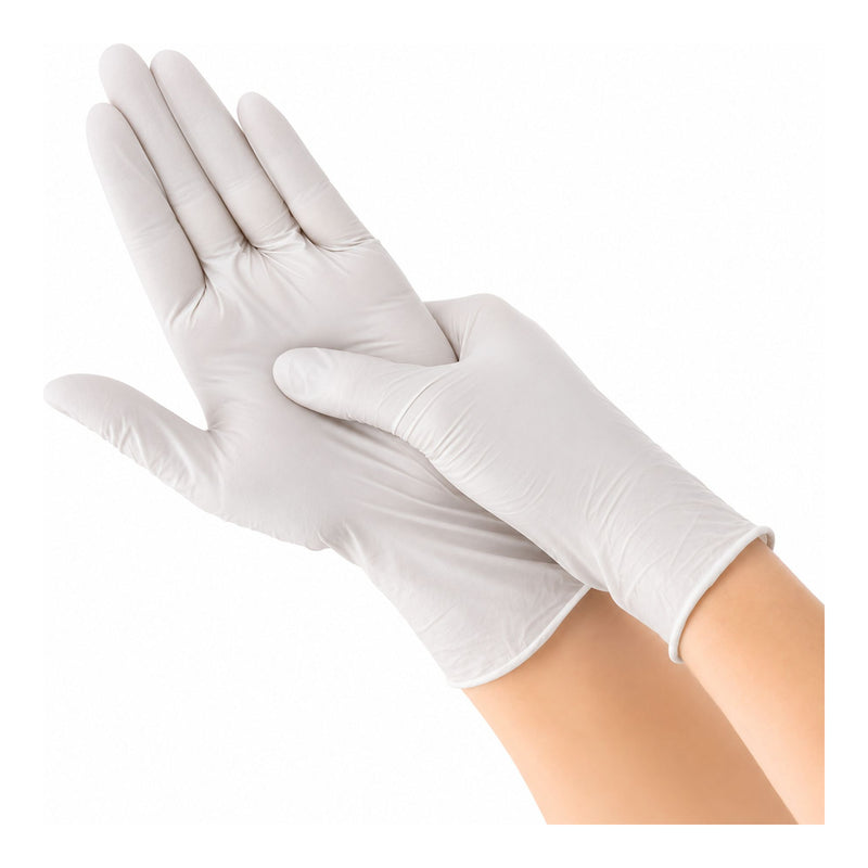 Bormio Vestri, weisse Latexhandschuhe, Handflächenansicht