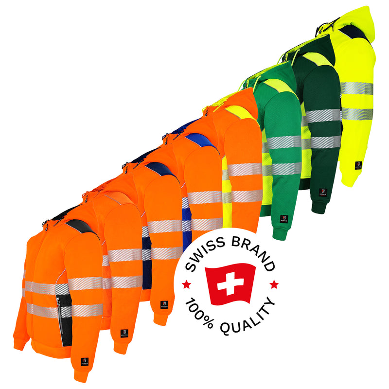 Warnschutz Hoodie | Klasse 2 – EN ISO 20471 | PE/Baumwolle | klimaregulierend & strapazierfähig | 300 g/m² | Bormio Safety Born