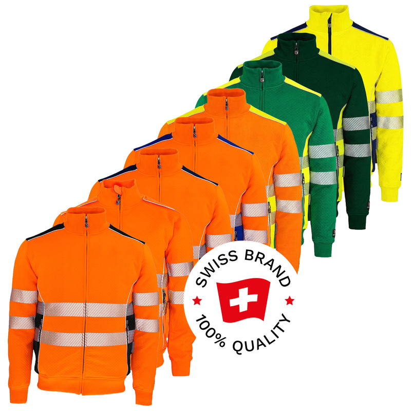 Warnschutz Sweatjacke | Klasse 2 – EN ISO 20471 | PE/Baumwolle | klimaregulierend & strapazierfähig | 300 g/m² | Bormio Safety Calanda