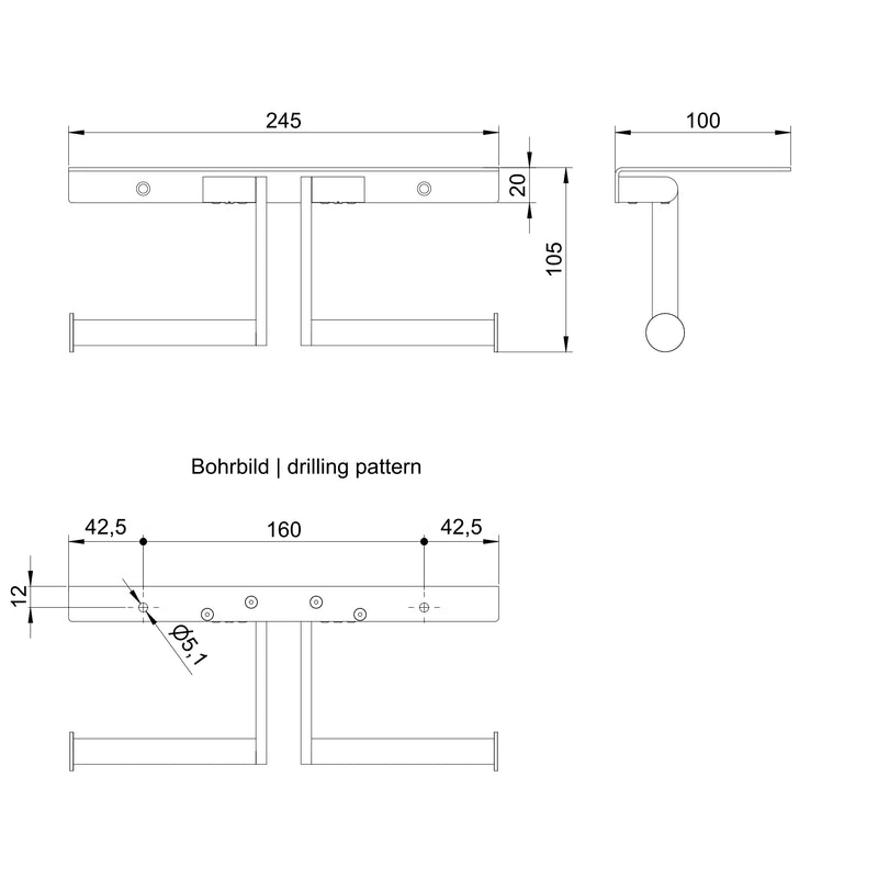 WC-Rollenhalter mit Ablage | Doppelt | Edelstahl mit Feinstruktur | PROOX 388