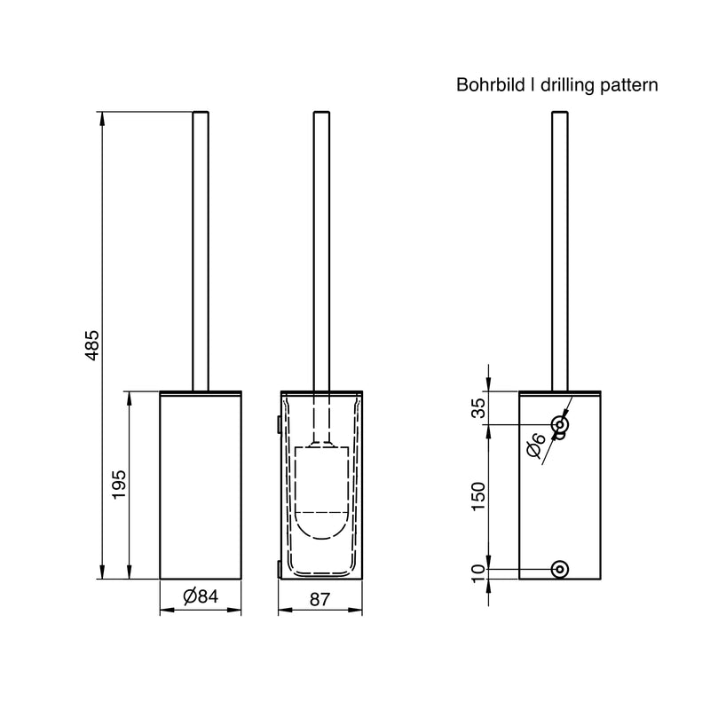 WC-Bürstengarnitur rund | Edelstahl mit Feinstruktur | für Wandmontage | PROOX 505