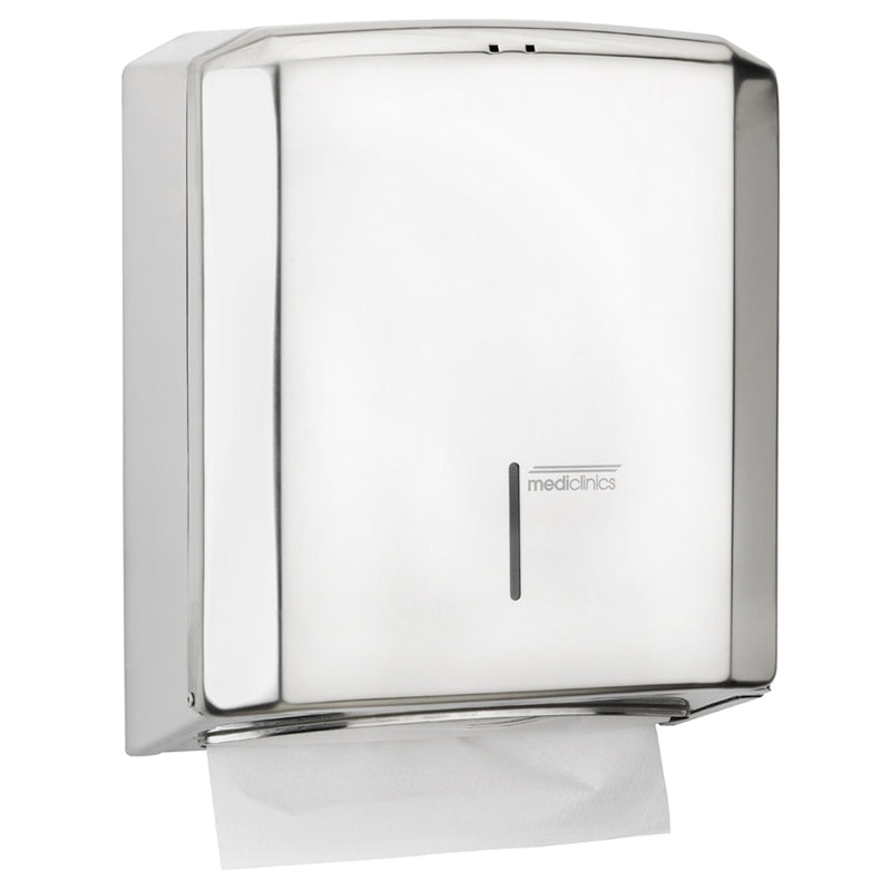 Papierhandtuchspender Edelstahl | 600 Blatt | C / Z Falz | Mediclinics DT2106