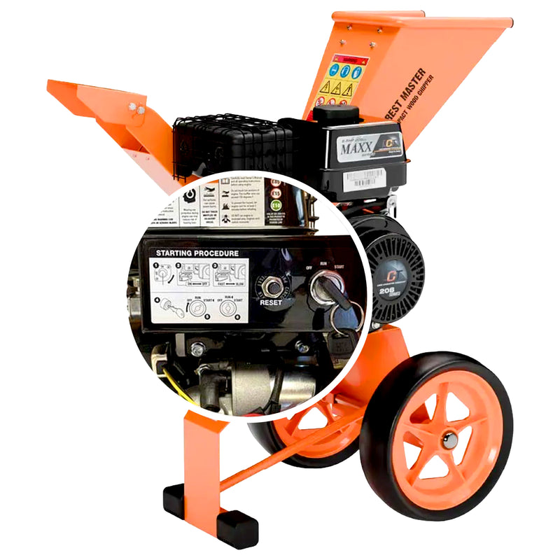 Holzhäcksler Benzin 6 PS | bis 50 mm Aststärke | Direktantrieb | drehbarer Einfülltrichter | Hand- oder Elektrostarter | Forest Master FM6DD/ES
