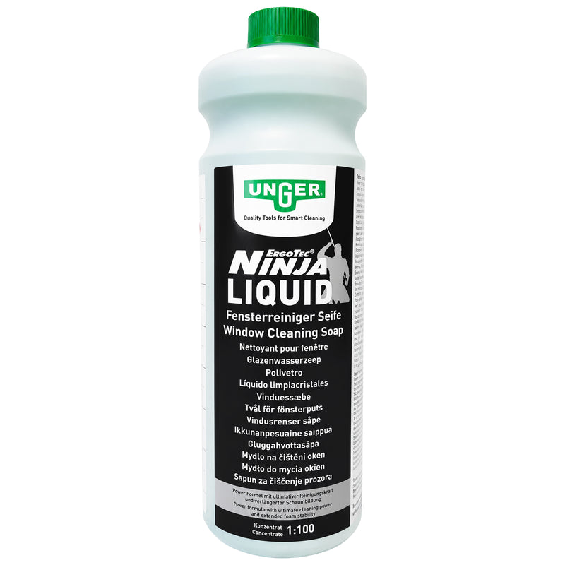 Unger Ninja Liquid Fensterreinigungs-Seife | Konzentrat 1:100 | streifenfreie Glasreinigung | FR10S