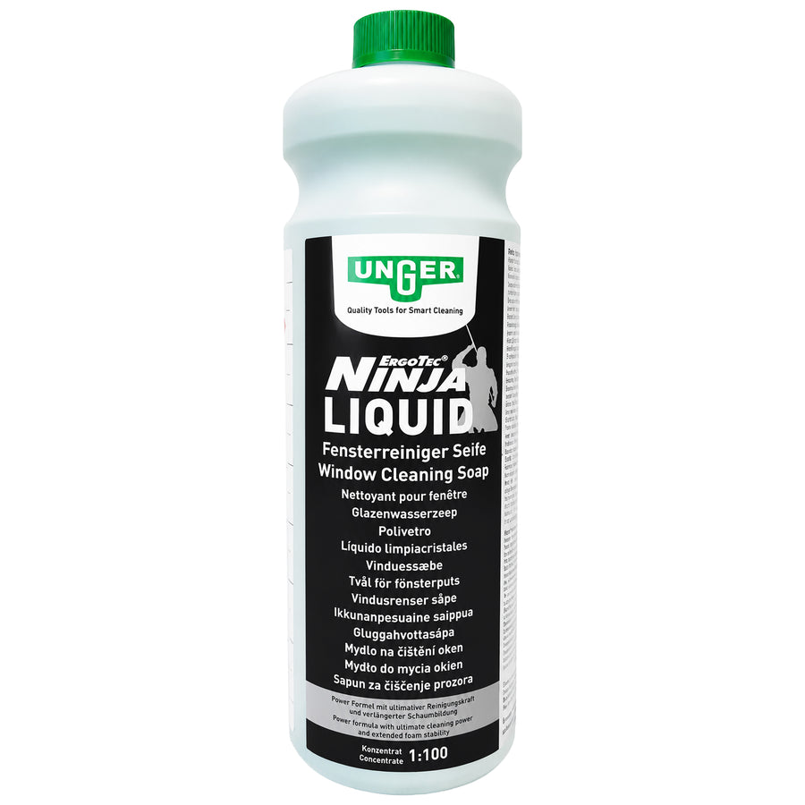 Unger Ninja Liquid Fensterreinigungs-Seife | Konzentrat 1:100 | streifenfreie Glasreinigung | FR10S