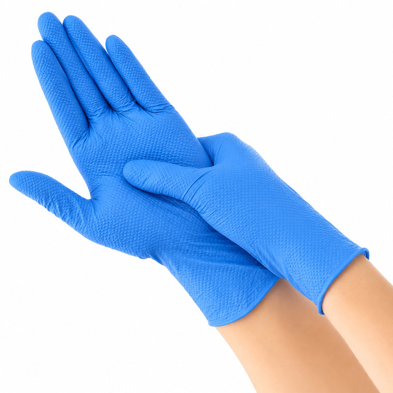 Bormio Safety Grepp, blaue Nitril-Einweghandschuhe, Handschuhansicht