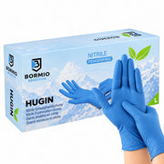 Bormio Sensitive Hugin, blaue Nitril-Einweghandschuhe, Box und Handschuhe