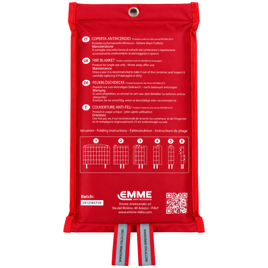 Profi-Löschdecke Glasfaser | 180 x 120 cm | DE, FR, IT | 440 gr/m2 | im Polybeutel mit Aufhängung