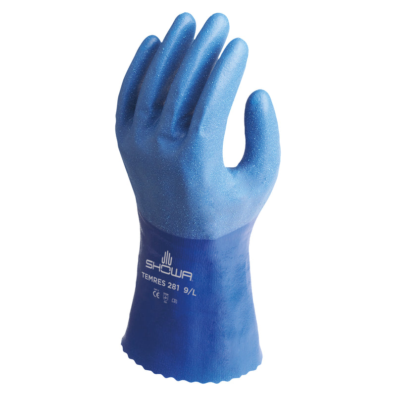 SHOWA TEMRES 281 blauer Handschuh, Handrücken mit Originalaufdruck