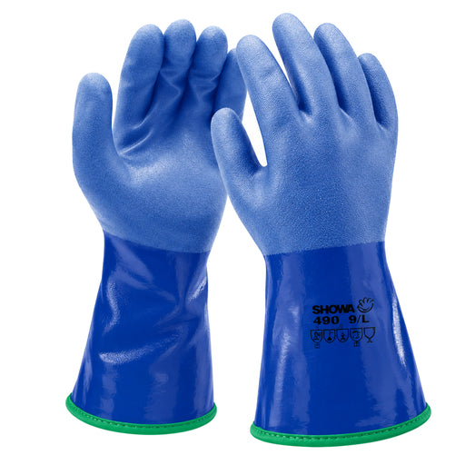 SHOWA 490 Kälte- und Chemikalienschutzhandschuhe in Blau, Paar mit grünem Stulpenrand