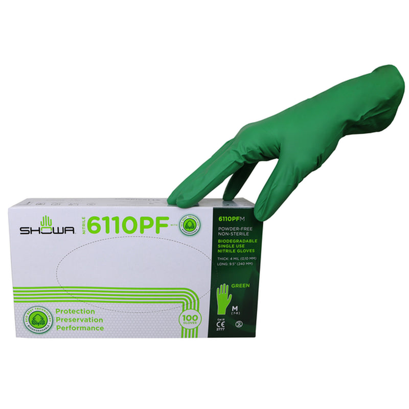 SHOWA 6110PF EBT, originale Furter-Verpackung mit 100 grünen Nitrilhandschuhen