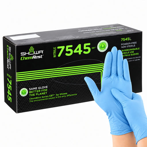 SHOWA 7545 EBT, blaue Nitrilhandschuhe getragen mit Originalbox