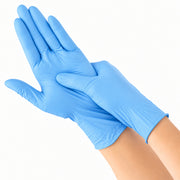 SHOWA 7545 EBT, getragene Nitrilhandschuhe und Griff am flexiblen Bündchen