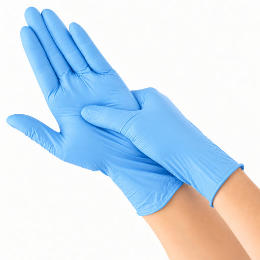 SHOWA 7545 EBT, getragene Nitrilhandschuhe und Griff am flexiblen Bündchen