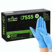 SHOWA 7555 EBT, blaue Nitrilhandschuhe getragen mit Originalbox