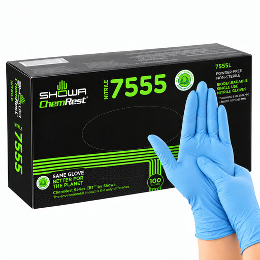 SHOWA 7555 EBT, blaue Nitrilhandschuhe getragen mit Originalbox